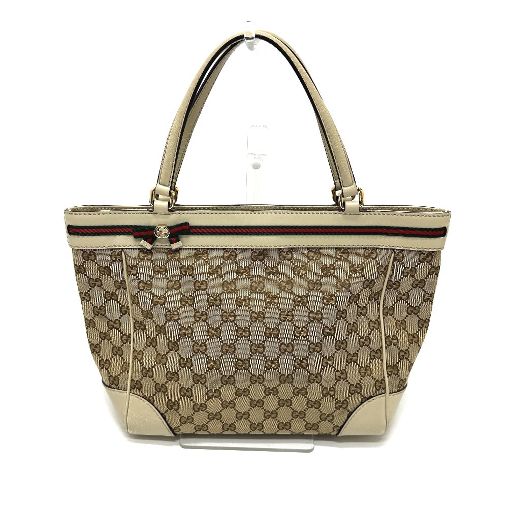 グッチ GUCCI GGキャンバス シェリーライン トートバッグ ハンドバッグ  257061  ベージュ ブラウン キャンバス レザー トートバッグ GGキャンバス ベージュ