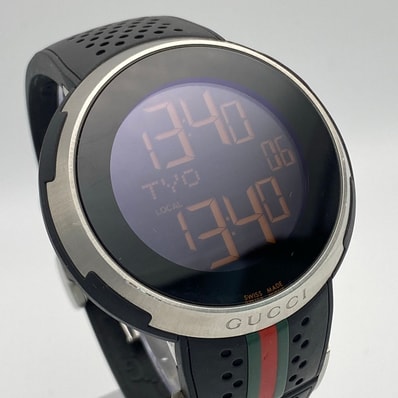 【値下げ】 GUCCI グッチ アイグッチ デュアルタイム 腕時計 114.1 ステンレススチール ラバー ブラック メンズ【中古】