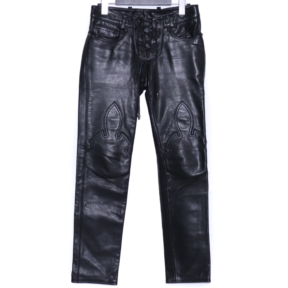CHROME HEARTS レディース フレアニー レースアップ レザーパンツ