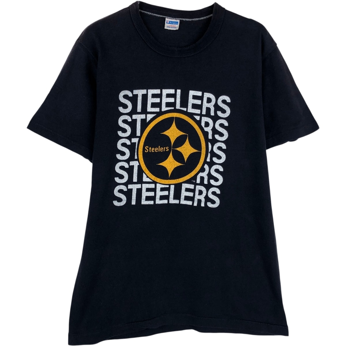 古着 70年代 チャンピオン Champion バータグ NFL PITTSBURGH STEELERS ピッツバーグスティーラーズ スポーツプリントTシャツ USA製 レディースL相当 ヴィンテージ/eaa640808