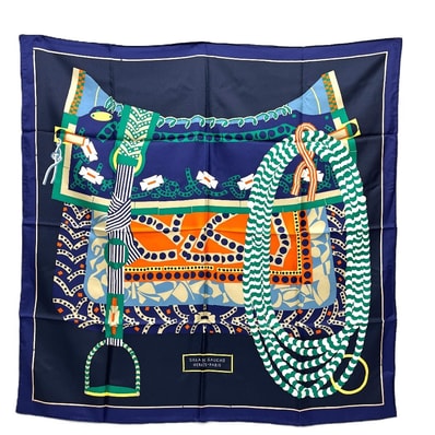 エルメス HERMES カレ90 Silla de Gaucho ガウチョの鞍 カレ 90 アパレル小物 スカーフ シルク ブルー 未使用