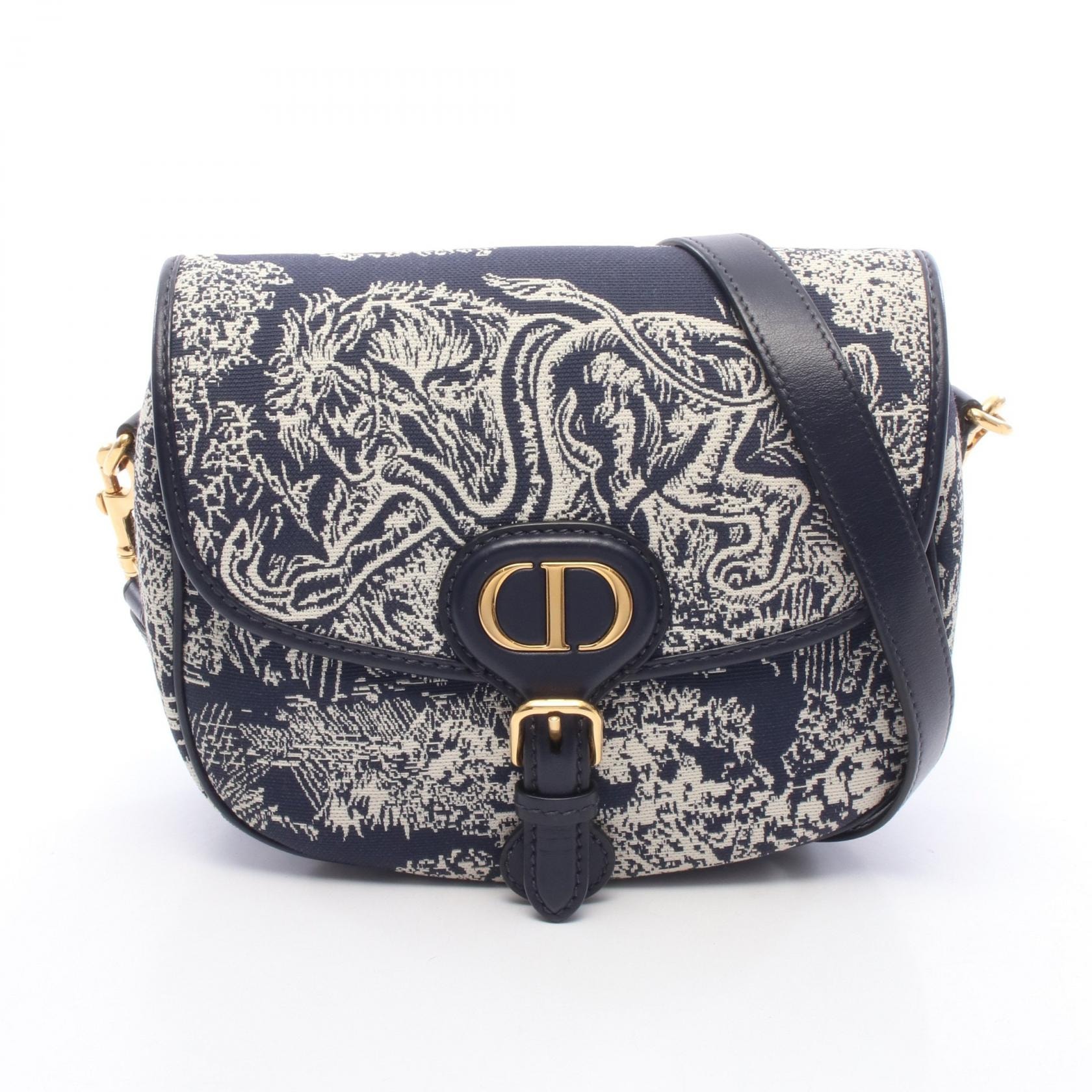 ディオール Dior BOBBY ボビー ミディアム トワル ドゥ ジュイ ショルダーバッグ バッグ キャンバス レザー レディース ネイビー系 / ホワイト系 【中古】