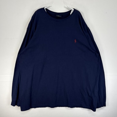古着 ポロ・ラルフローレン POLO RALPH LAUREN 長袖Tシャツ ロゴ 刺繍 胸ポケ クルーネック L ブルー 無地 メンズ