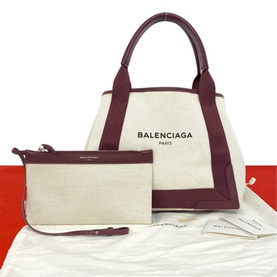 BALENCIAGA バレンシアガ ネイビー カバス キャンバス レザー ハンドバッグ ワインレッド
06672