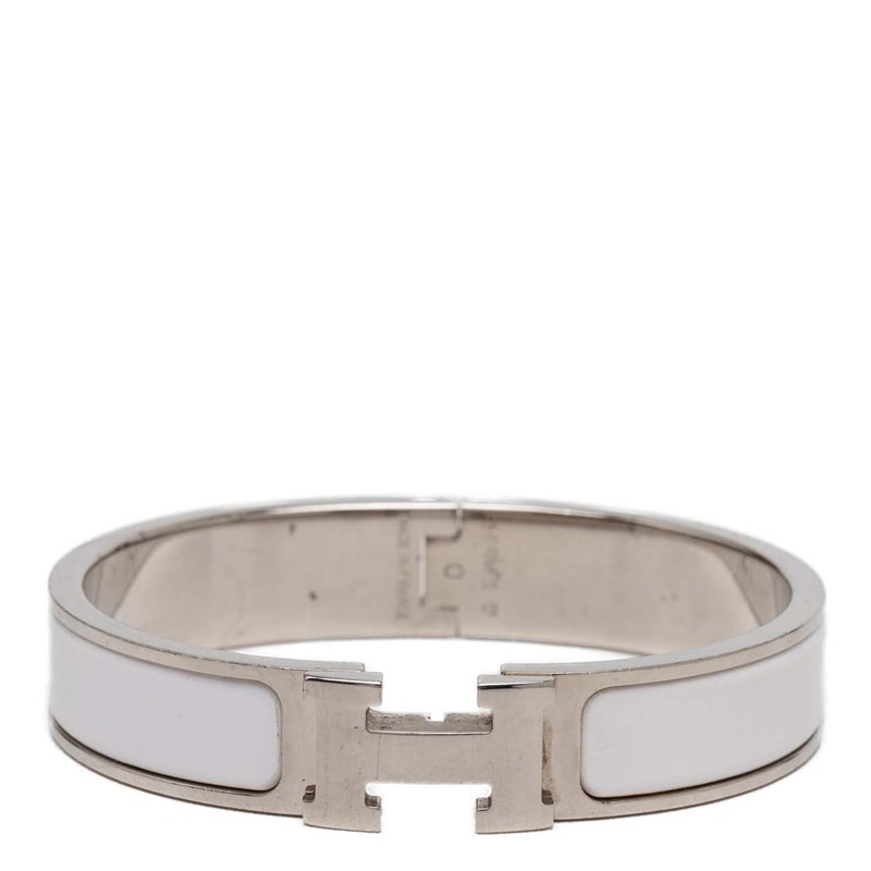 エルメス クリックH PM エナメルブレスレット バングル シルバー ホワイト メタル レディース HERMES 【中古】