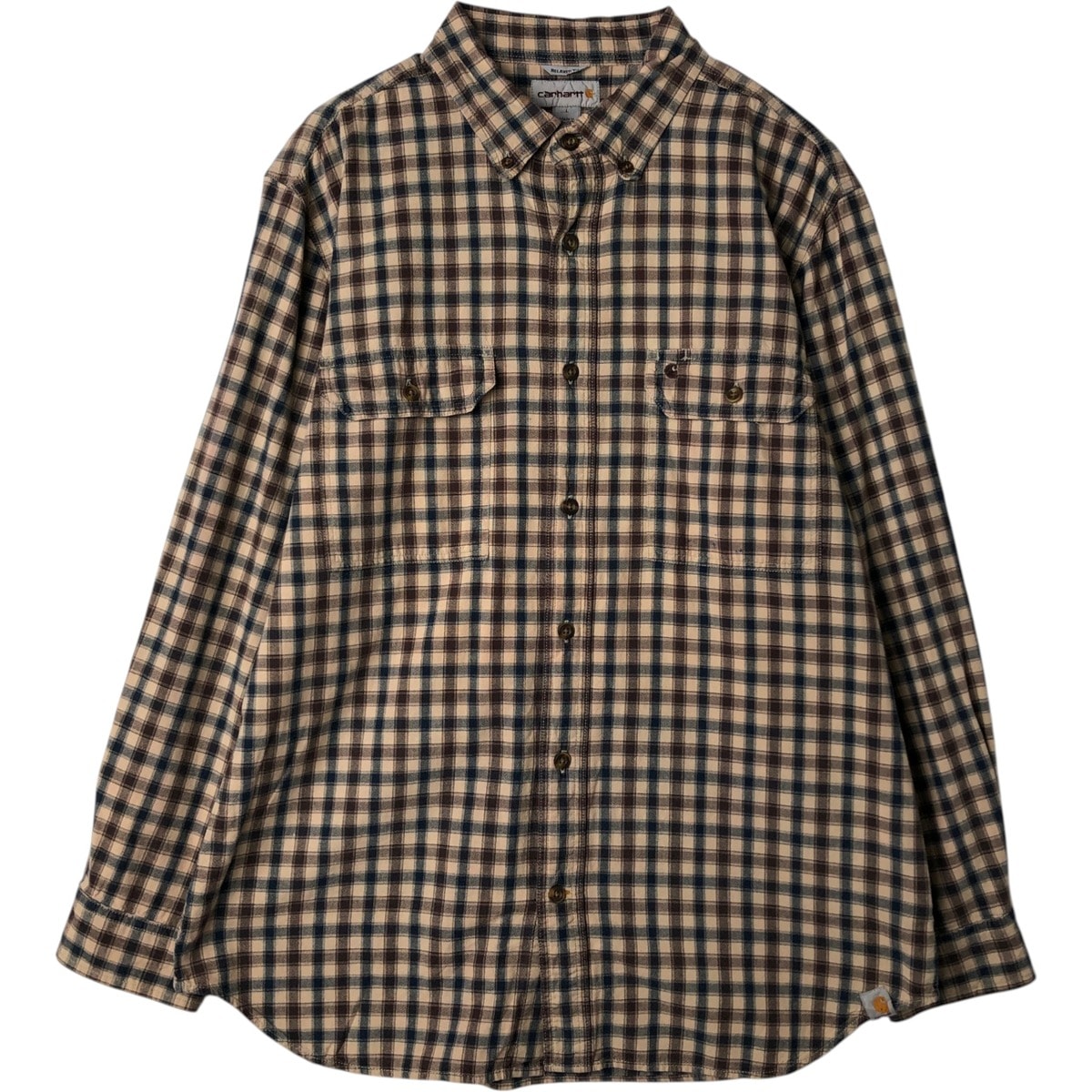 古着 カーハート Carhartt RELAXED FIT チェック柄 長袖 ボタンダウン ワークシャツ メンズL相当/eaa478096
