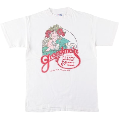 古着 80年代 ヘインズ Hanes BEEFY-T 青タグ Grandma's Saloon&Deli アドバタイジングTシャツ USA製 メンズM相当 ヴィンテージ/eaa619574