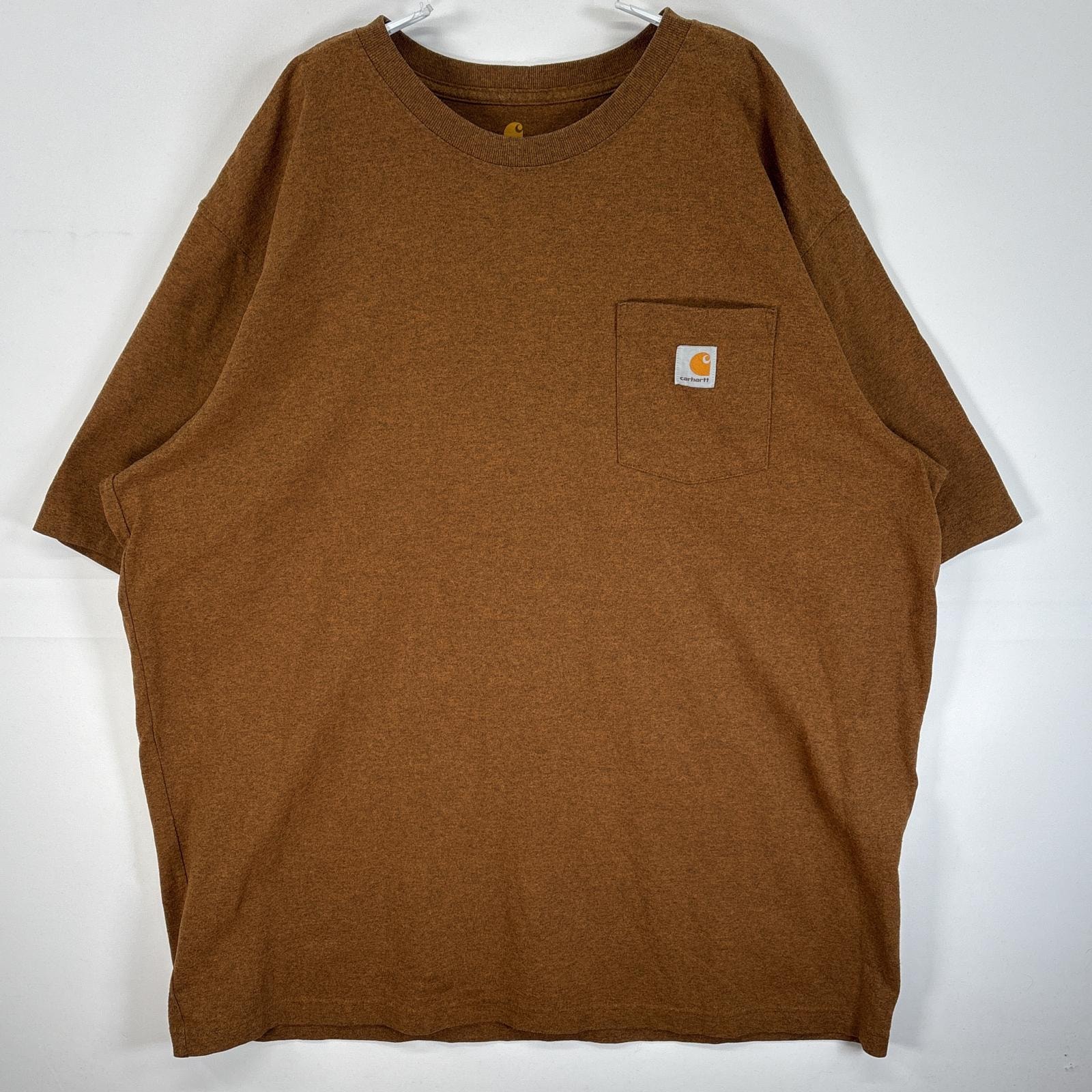古着 カーハート Carhartt 半袖Tシャツ ワンポイント ロゴ 大きいサイズ 肉厚 2XL TALL  ブラウン系 無地 メンズ