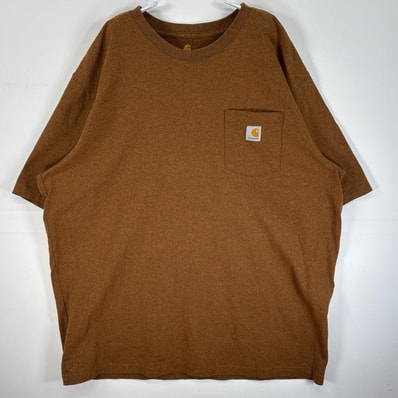古着 カーハート Carhartt 半袖Tシャツ ワンポイント ロゴ 大きいサイズ 肉厚 2XL TALL ブラウン系 無地 メンズ