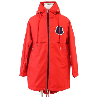 【美品】MONCLER モンクレール コート ポリエステル100% 2018年製 GRANDUC デカロゴ サイドアーム 高密度ウェザークロス フーディー ロングジャケット マウンテンパーカー アウター メンズ 1 レッド トリコロール 赤 ルーマニア製