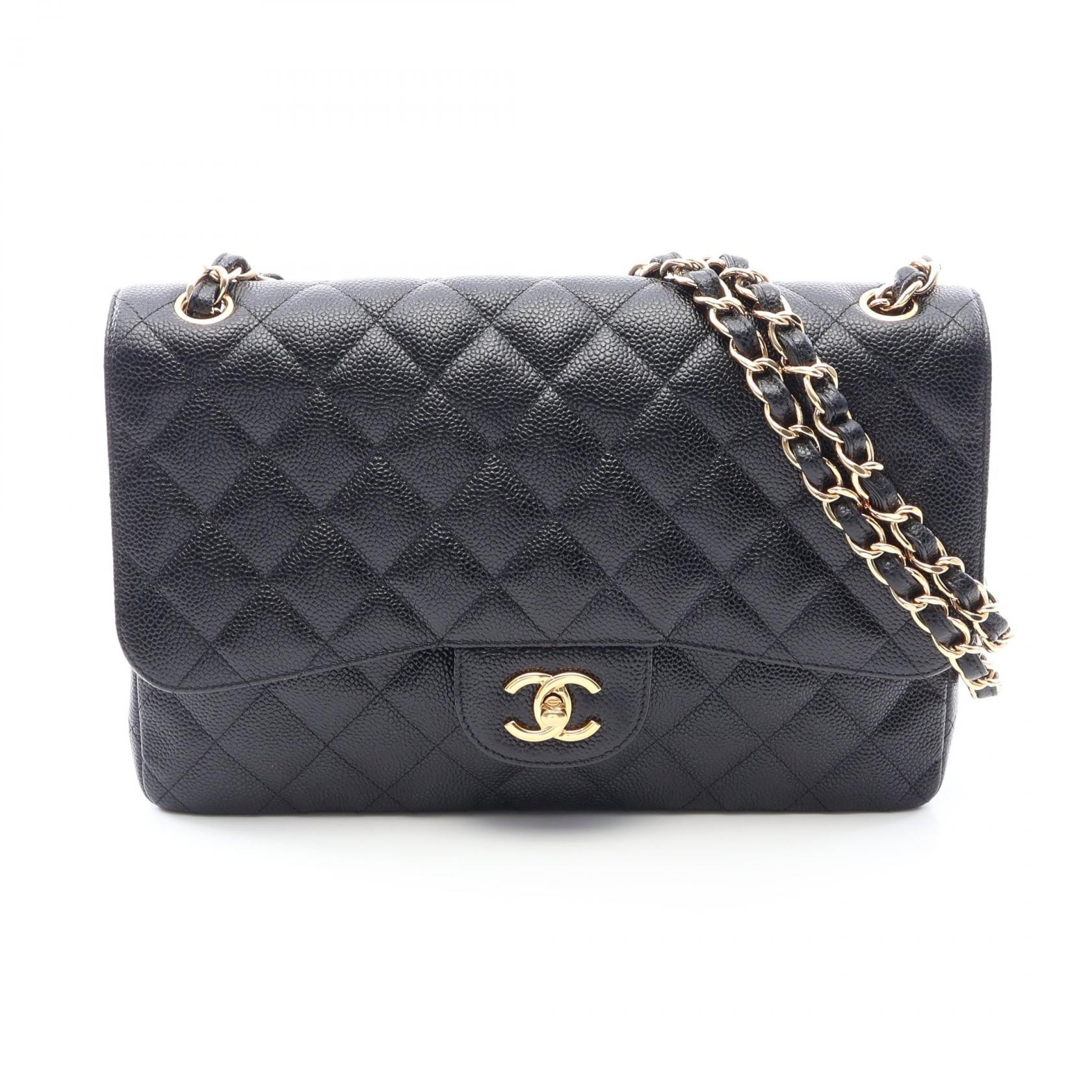 シャネル CHANEL デカマトラッセ30 クラシック ラージ Wフラップ ショルダーバッグ バッグ キャビアスキン(グレインドカーフ) レディース ブラック系 【中古】