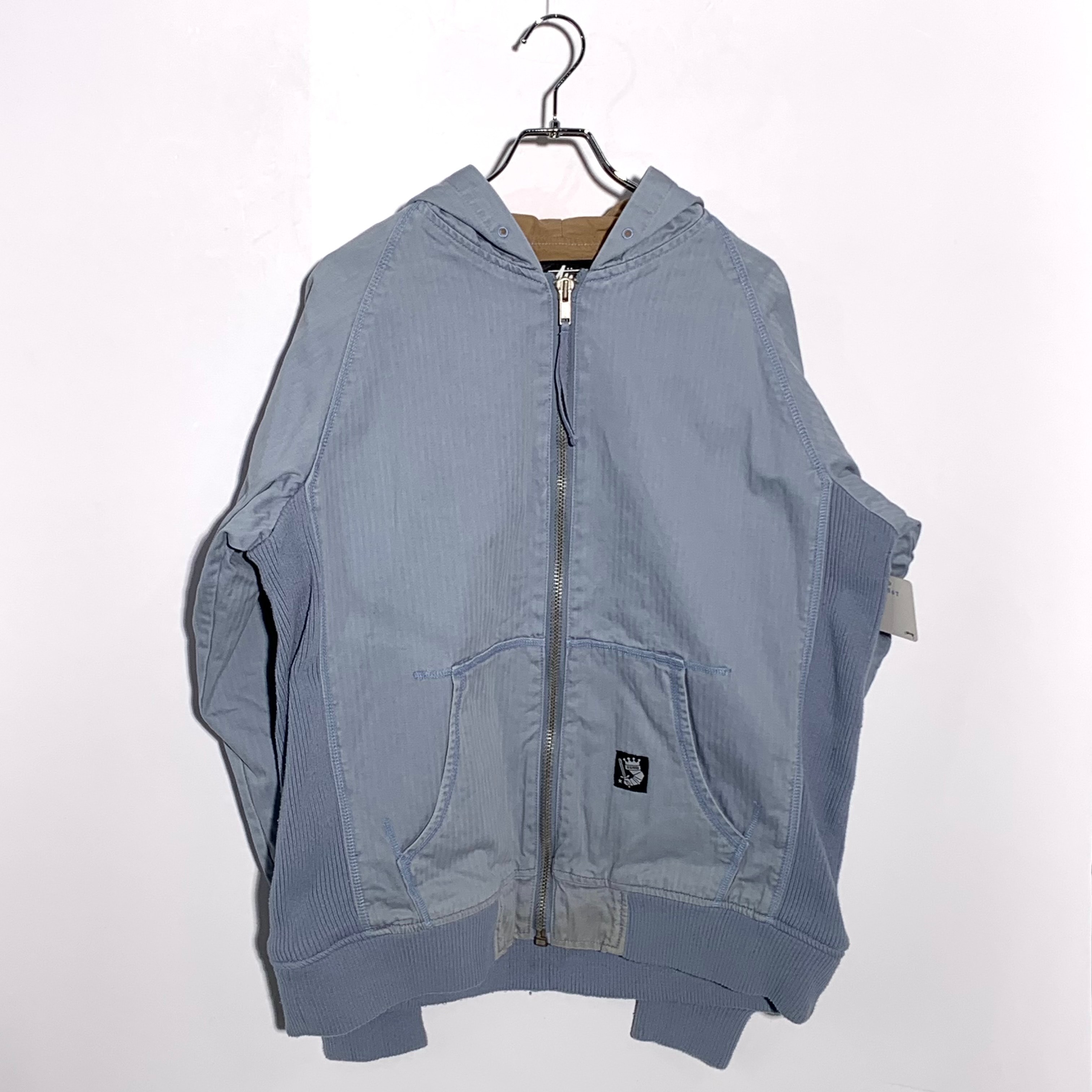STUSSY FRONT LOGO PATCH ZIP UP HOODIE Light Blue