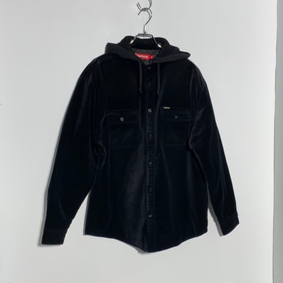 Supreme Quilted Lined Hooded Velvet Shirt "Black"