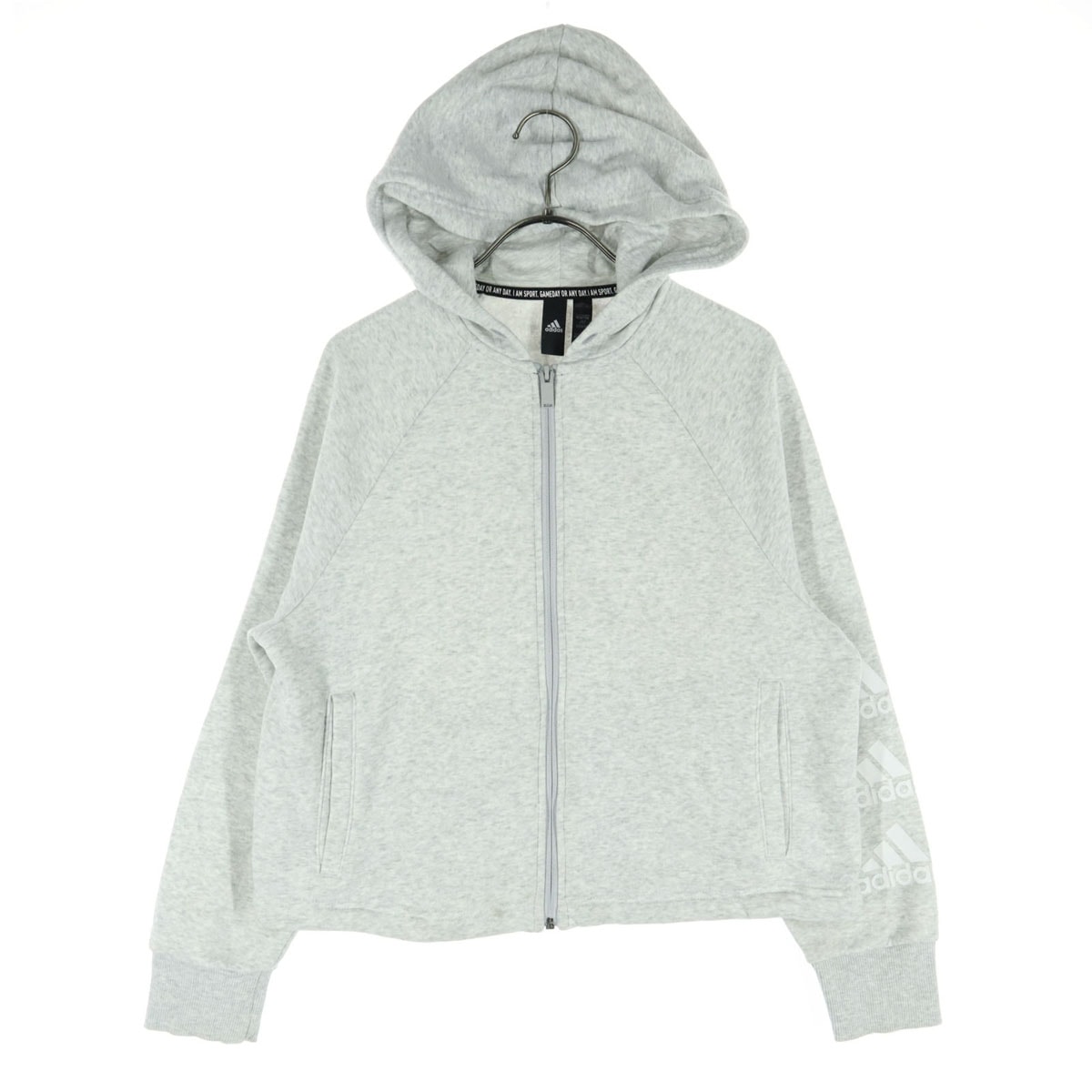 adidas アディダス ロゴ 長袖 ジップパーカー M グレー