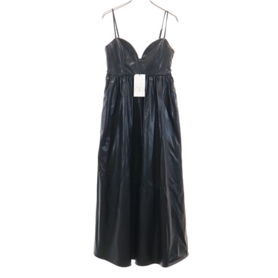 ZARA ザラ 未使用 フェイクレザー ロング キャミワンピース S ブラック系 タグ付き