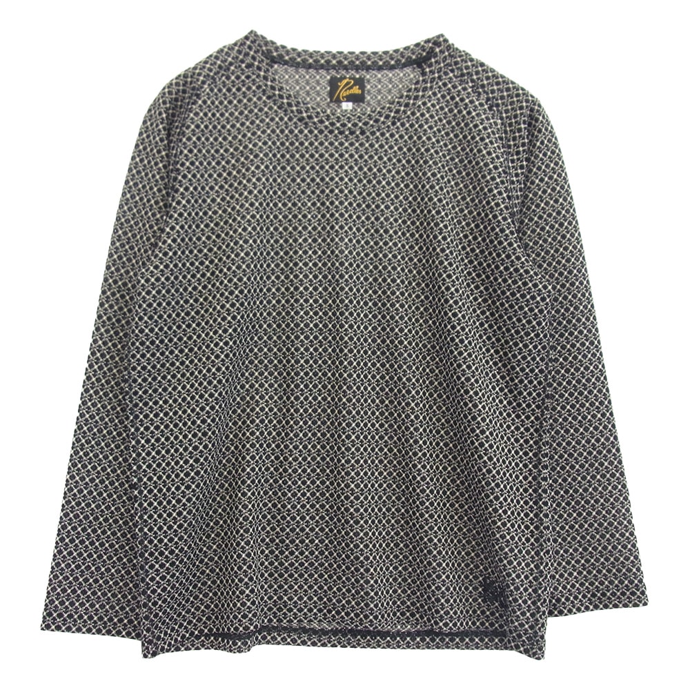 Needles ニードルス Tシャツ QV348 L/S U-Neck Tee R/PE Russell ロングスリーブ 長袖 裾パピヨン刺繍 総柄 Tシャツ カットソー ブラック系 S【中古】