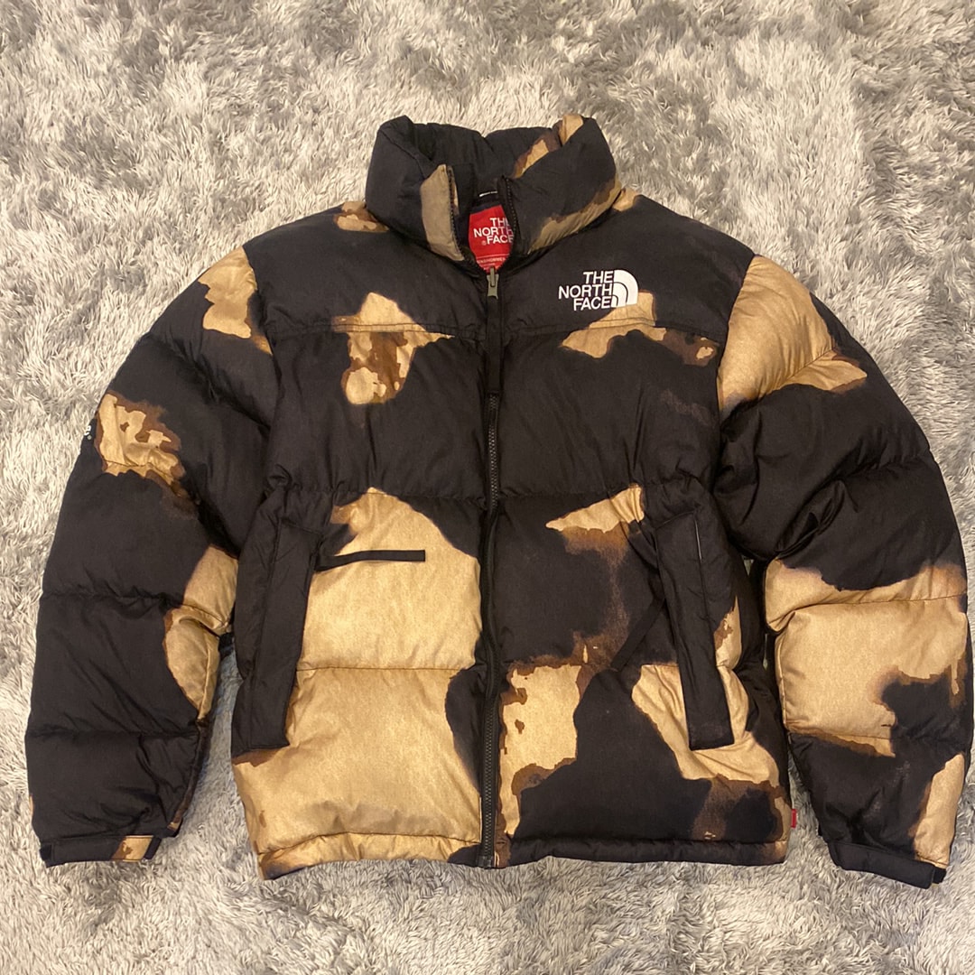 Supreme x The North Face Bleached Denim Print Nuptse Jacket "Black"