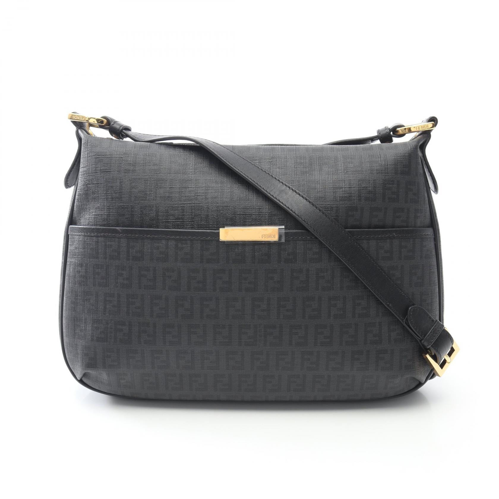 フェンディ FENDI ズッキーノ ショルダーバッグ バッグ PVCコーティングキャンバス レザー レディース ブラック系 8BT206 【中古】