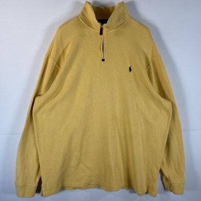 古着 ポロ・ラルフローレン POLO RALPH LAUREN スウェット ハーフジップ ワンポイントロゴ刺繍 大きいサイズ ニット 14041 イエロー メンズ