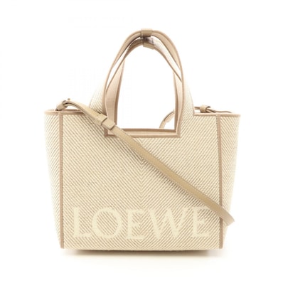 ロエベ LOEWE FONT TOTE フォント トート スモール 2WAY トートバッグ バッグ キャンバス レザー レディース ベージュ系 【中古】
