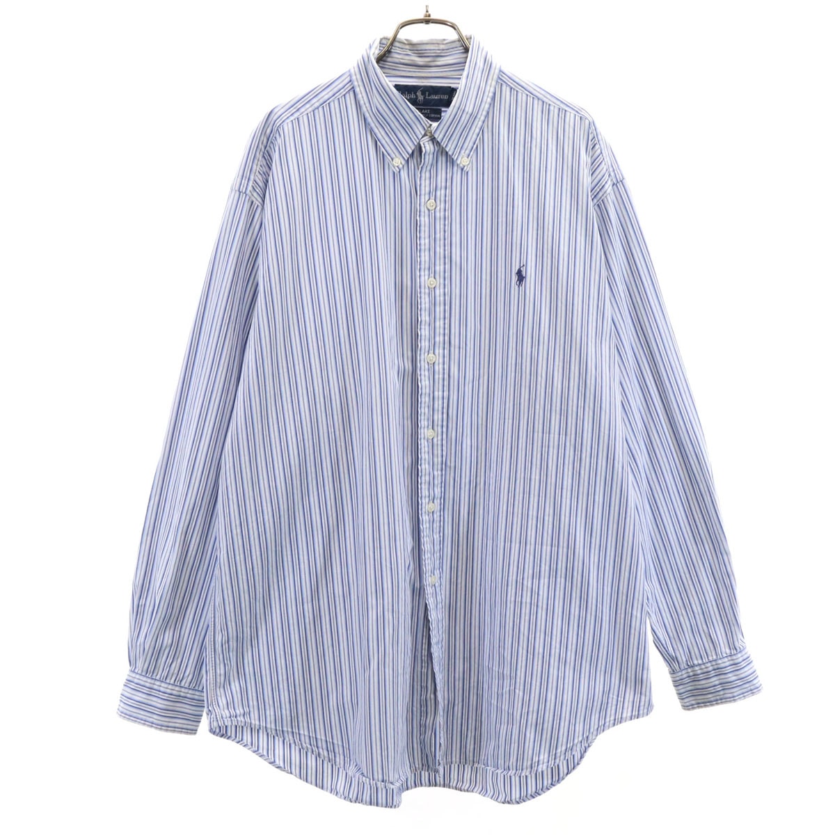 RALPH LAUREN ラルフローレン ストライプ柄 長袖 ボタンダウンシャツ L ブルー系 BLAKE