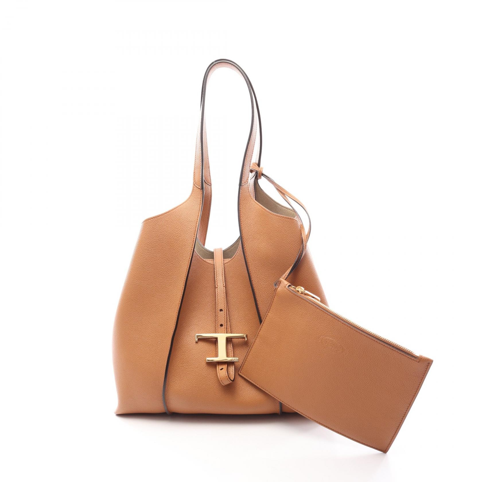 トッズ TOD'S Tタイムレス ショルダーバッグ バッグ レザー レディース ブラウン系 【中古】