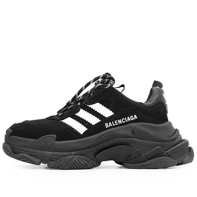 【美品】BALENCIAGA × adidas バレンシアガ Triple S スニーカー サイズ 37 アディダス コラボレーション レディース シューズ 靴 ブラック 黒