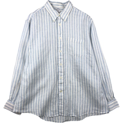 古着 ブルックスブラザーズ Brooks Brothers Est.1818 REGENT ストライプ柄 長袖 リネン ボタンダウンシャツ メンズXXL相当/eaa647014