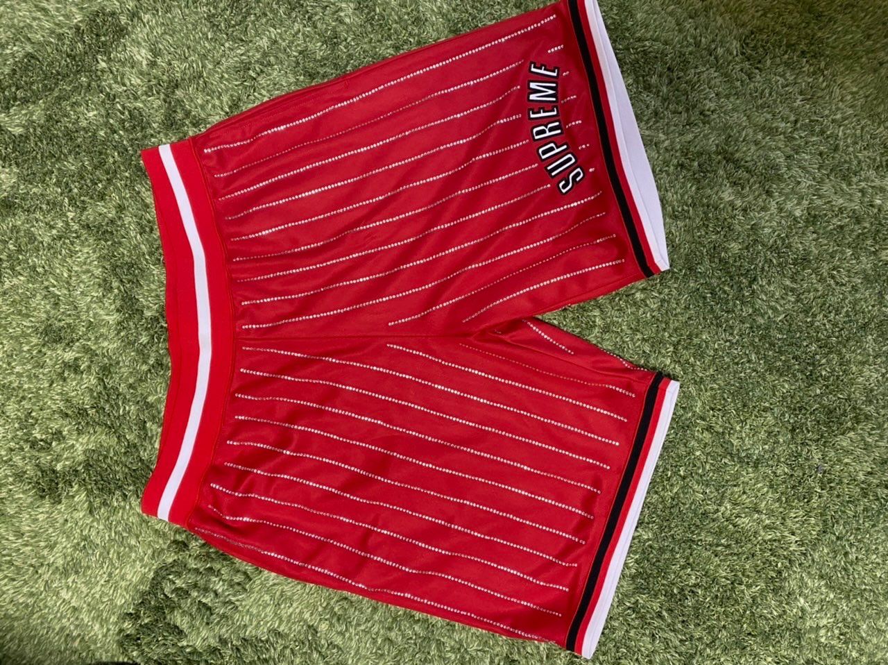Supreme Rhinestone Stripe Basketball Short "Red"