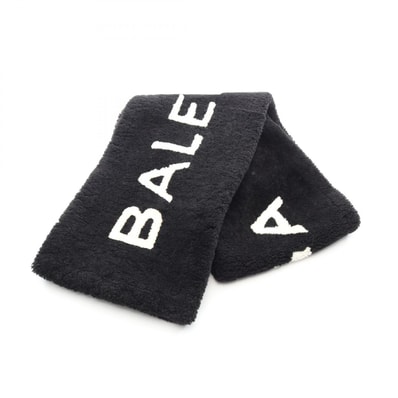 バレンシアガ BALENCIAGA ロゴ マフラー 衣料品 ムートン メンズ レディース ブラック系 【中古】