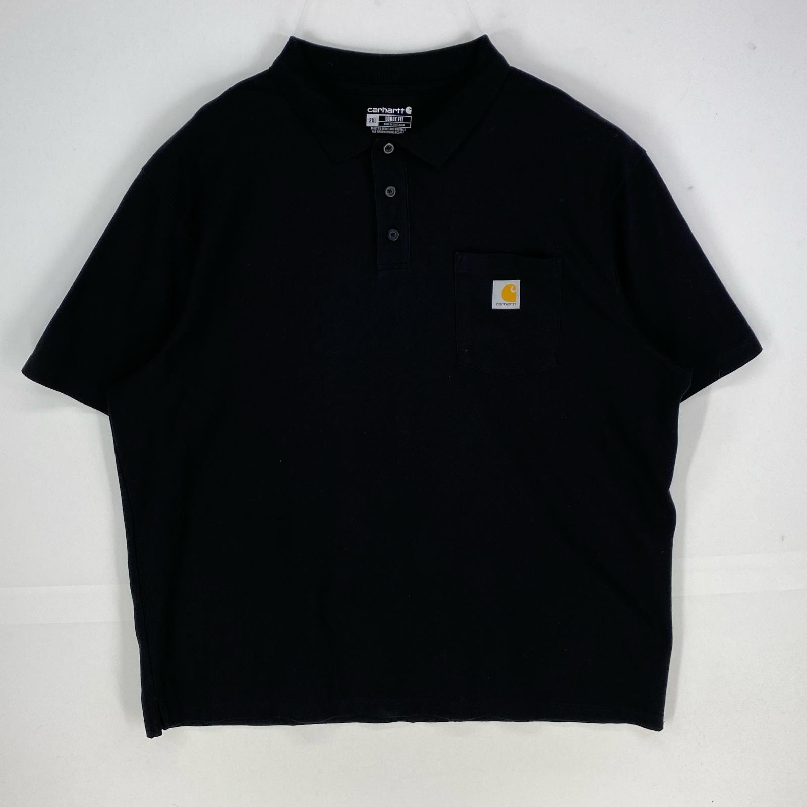 古着 カーハート Carhartt 鹿の子 半袖シャツ ワンポイント ポケット ポロシャツ ショートスリーブ 2XL ブラック系 メンズ