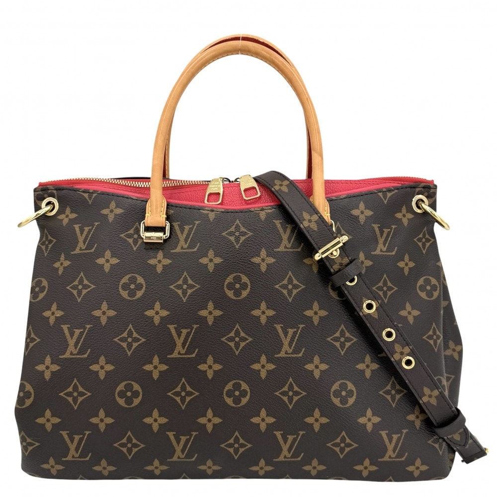 LOUIS VUITTON ルイヴィトン 2WAY モノグラム パラス ハンドバッグ ショルダーバッグ 肩掛け Pallas M41148    ブラウン 茶 レッド 赤 ゴールド金具 レディース【中古品】