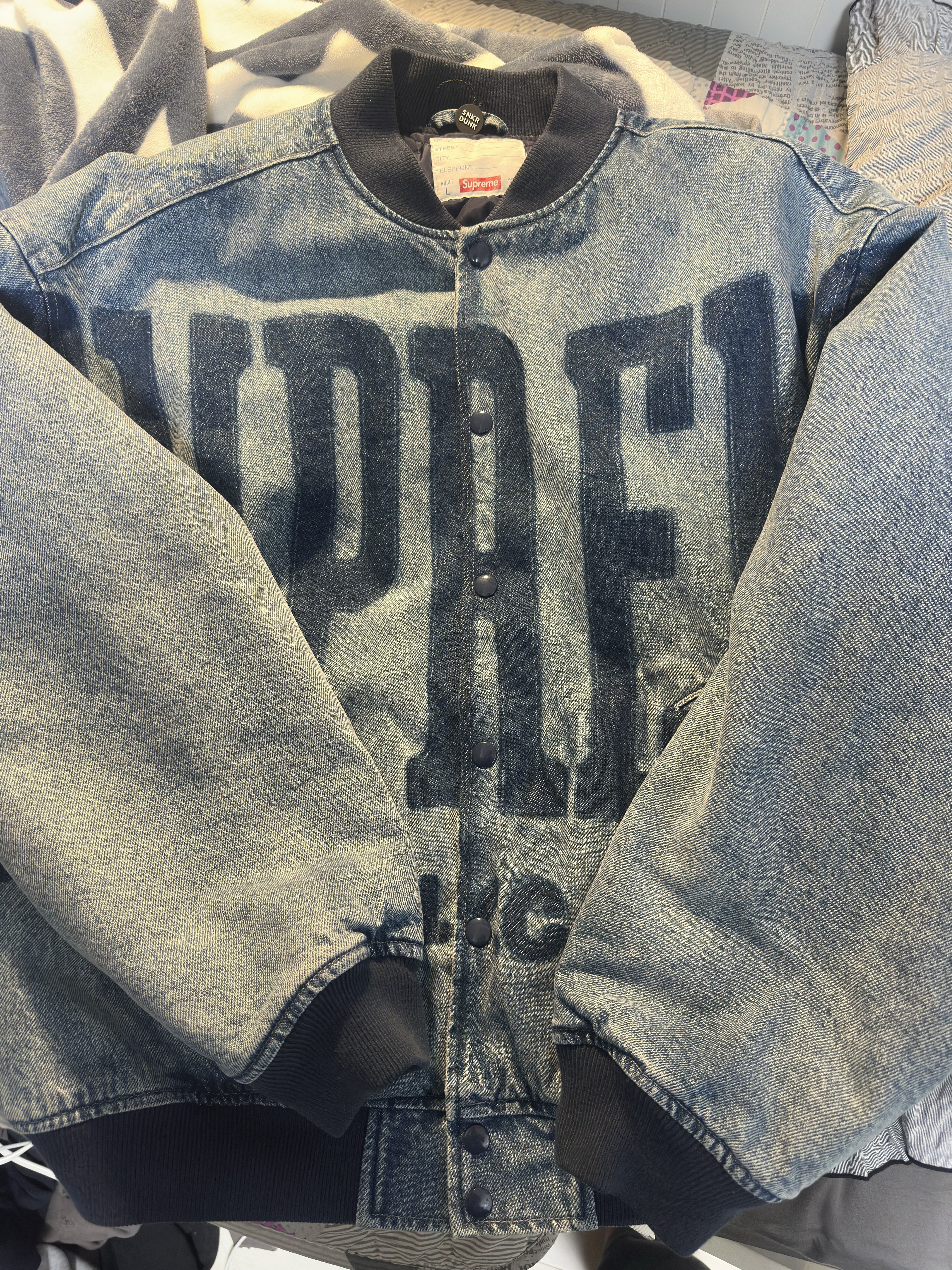 Supreme Washed Knockout Denim Varsity Jacket "Washed Blue"