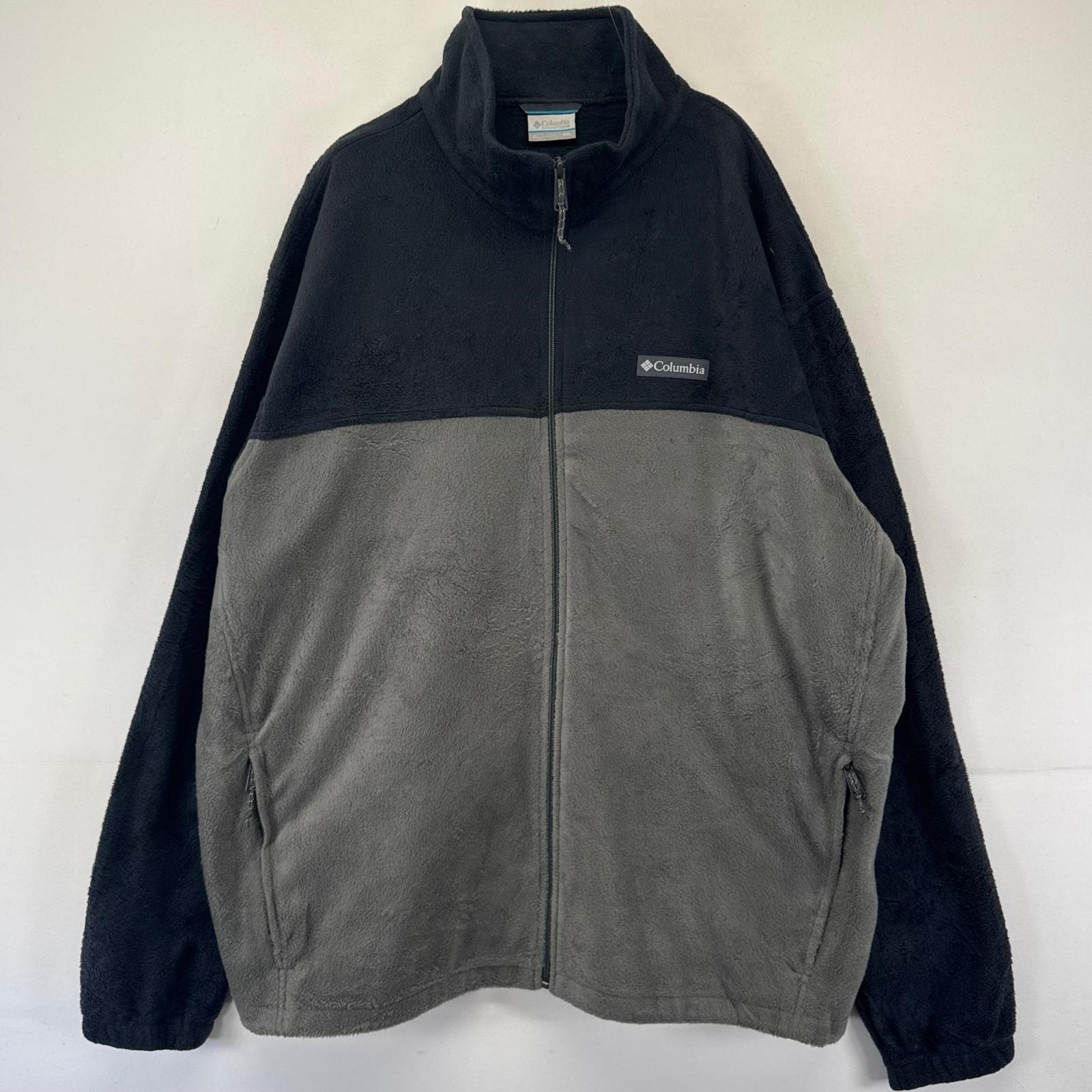 古着 コロンビア Columbia フリース ジャケット フルジップ ワンポイントロゴ 大きいサイズ 2XL ブラック系 ツートン メンズ