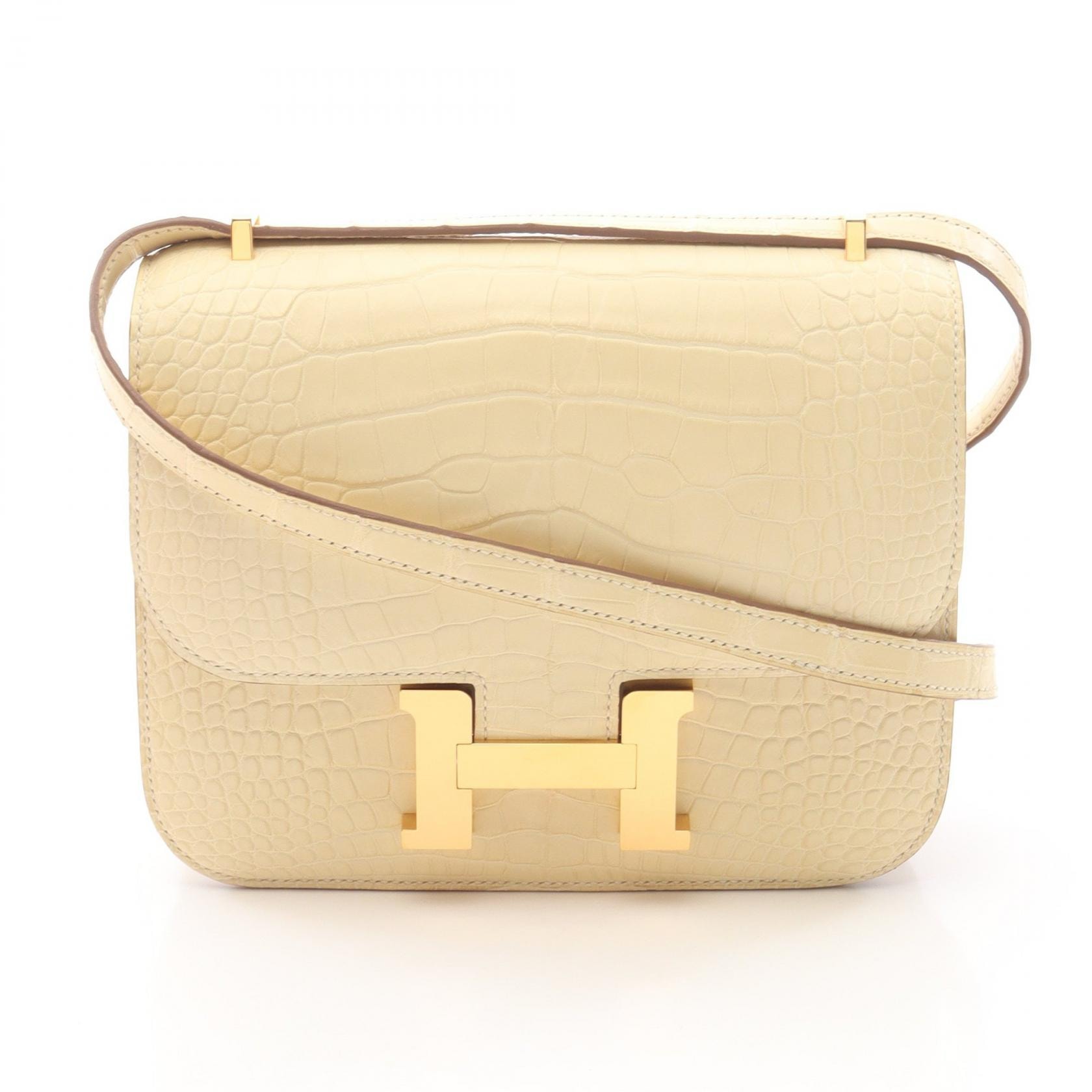 エルメス HERMES コンスタンス3 ミニ ヴァニラ ショルダーバッグ バッグ アリゲーターマット アリゲーターマット B刻印(2023年製造) レディース アイボリー系 【中古】