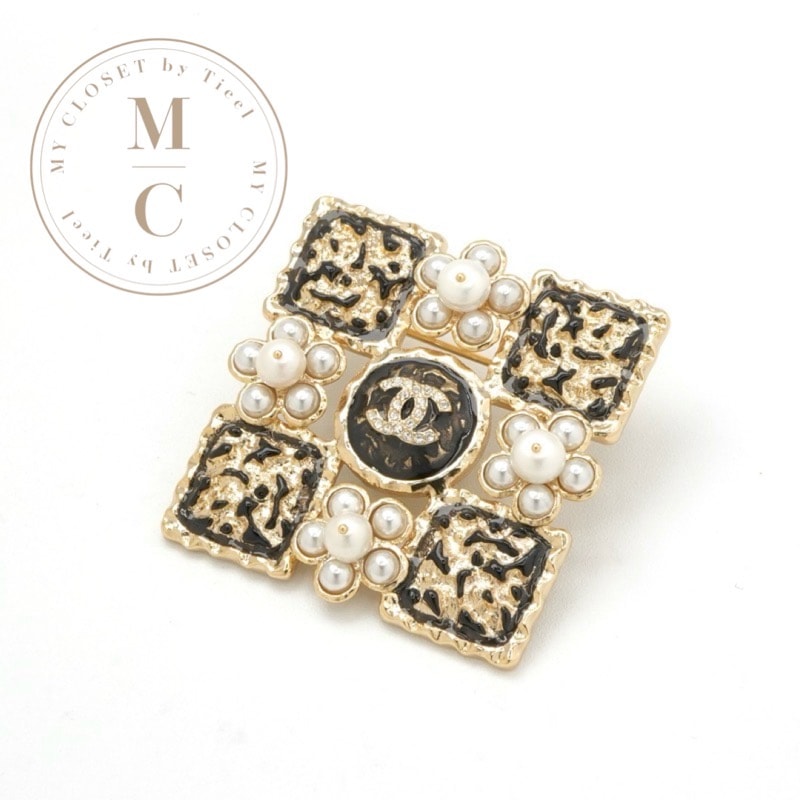 シャネル CHANEL ブローチ コサージュ ゴールド ブラック ココマーク ラインストーン