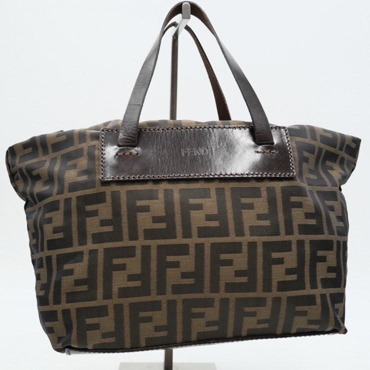 FENDI(フェンディ)ズッカ柄 ハンドバッグ ミニトートバッグ ブラウン キャンバス レザー レディース イタリア製 15623-1-009【中古】