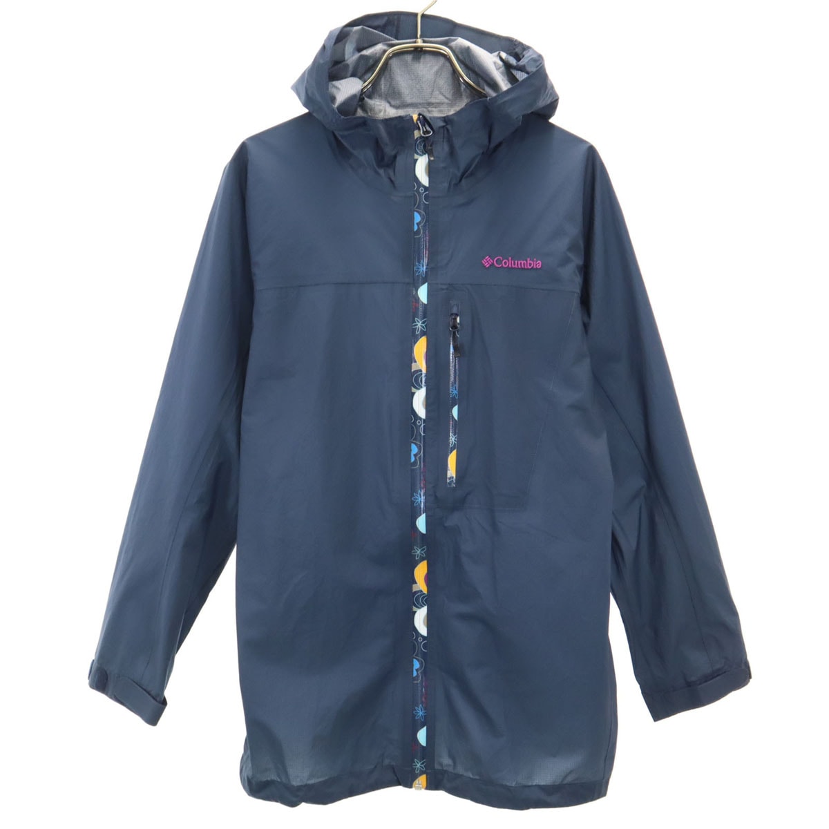 Columbia コロンビア フラッシュリーフ ナイロンジャケット L ネイビー系 防水 アウトドア 収納袋付き