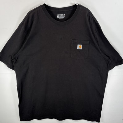 古着 カーハート Carhartt 半袖Tシャツ ワンポイント ロゴ 胸ポケ 大きいサイズ 2XL ブラック 無地 メンズ
