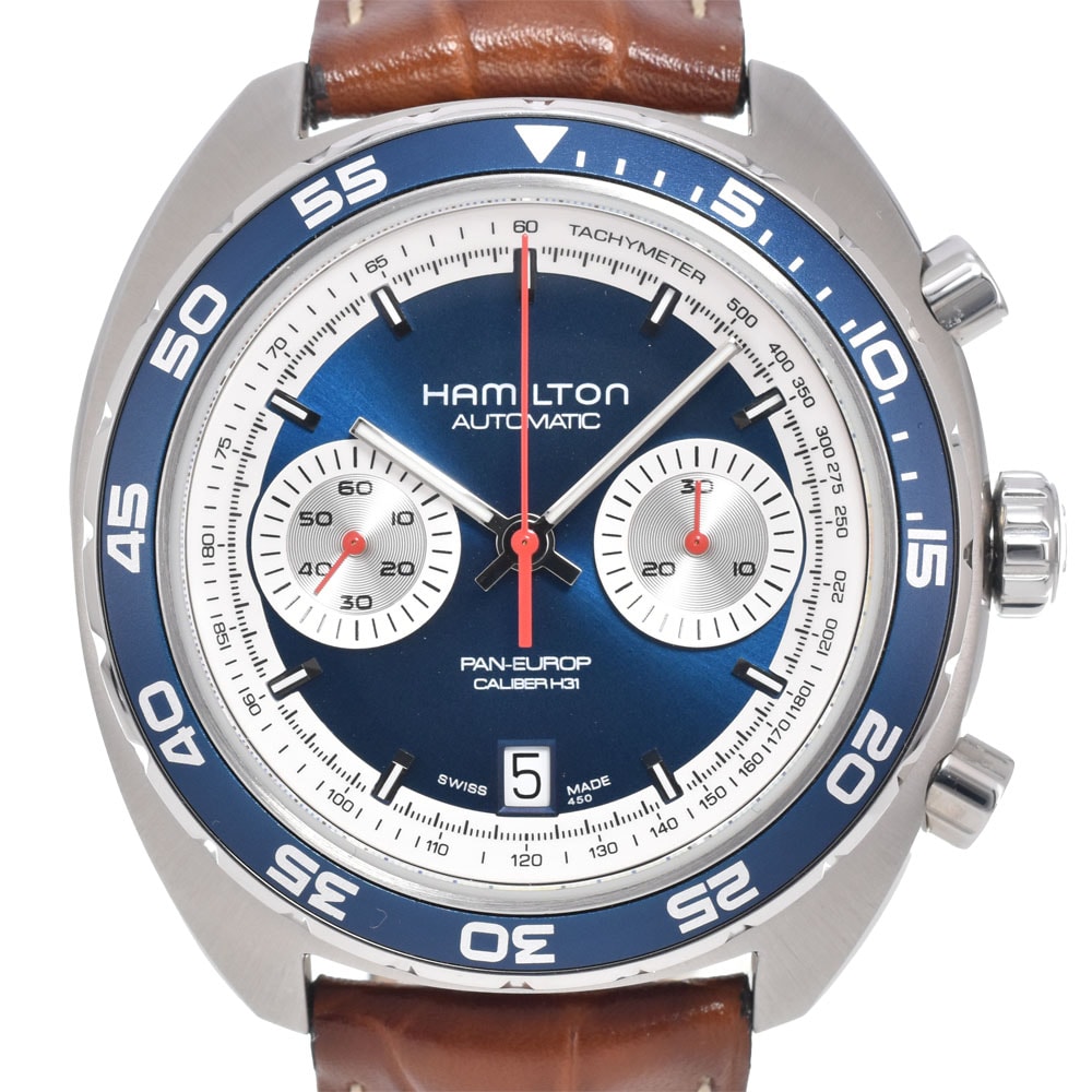 ハミルトン HAMILTON H357160 パンユーロ 1971本限定 ブルー 自動巻き メンズ 美品 腕時計 K#150737