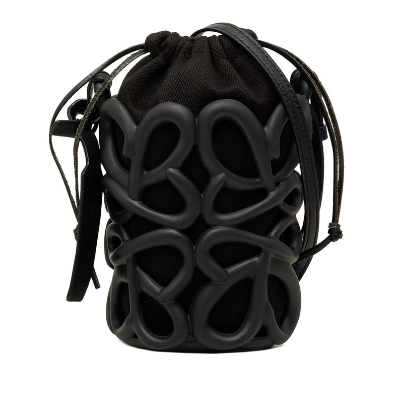 ロエベ アナグラム インフレーテッドポケット 斜め掛け ショルダーバッグ ブラック ラバー レザー レディース LOEWE 中古