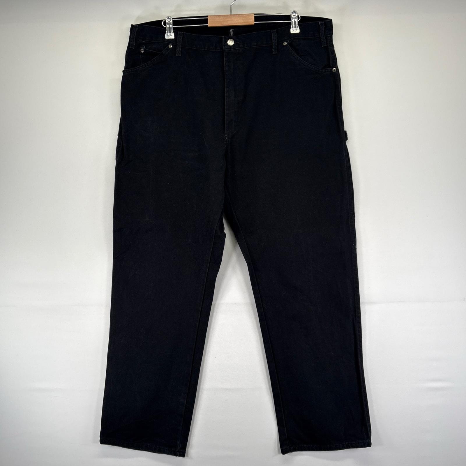 古着 ディッキーズ Dickies ダック パンツ ダックペインターパンツ ジッパー ワンポイント 大きいサイズ w42 L32  ブラック系 メンズ