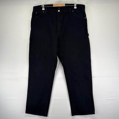 古着 ディッキーズ Dickies ダック パンツ ダックペインターパンツ ジッパー ワンポイント 大きいサイズ w42 L32 ブラック系 メンズ