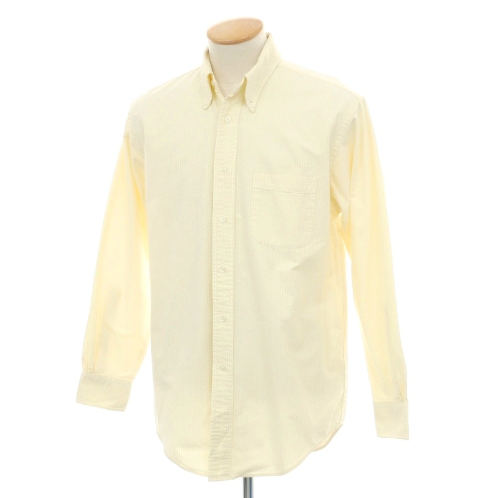 【中古】ブルックスブラザーズ Brooks Brothers コットン ストライプ ボタンダウン カジュアルシャツ ライトイエローxホワイト【サイズS】【メンズ】