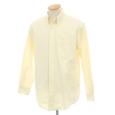 【中古】ブルックスブラザーズ Brooks Brothers コットン ストライプ ボタンダウン カジュアルシャツ ライトイエローxホワイト【サイズS】【メンズ】