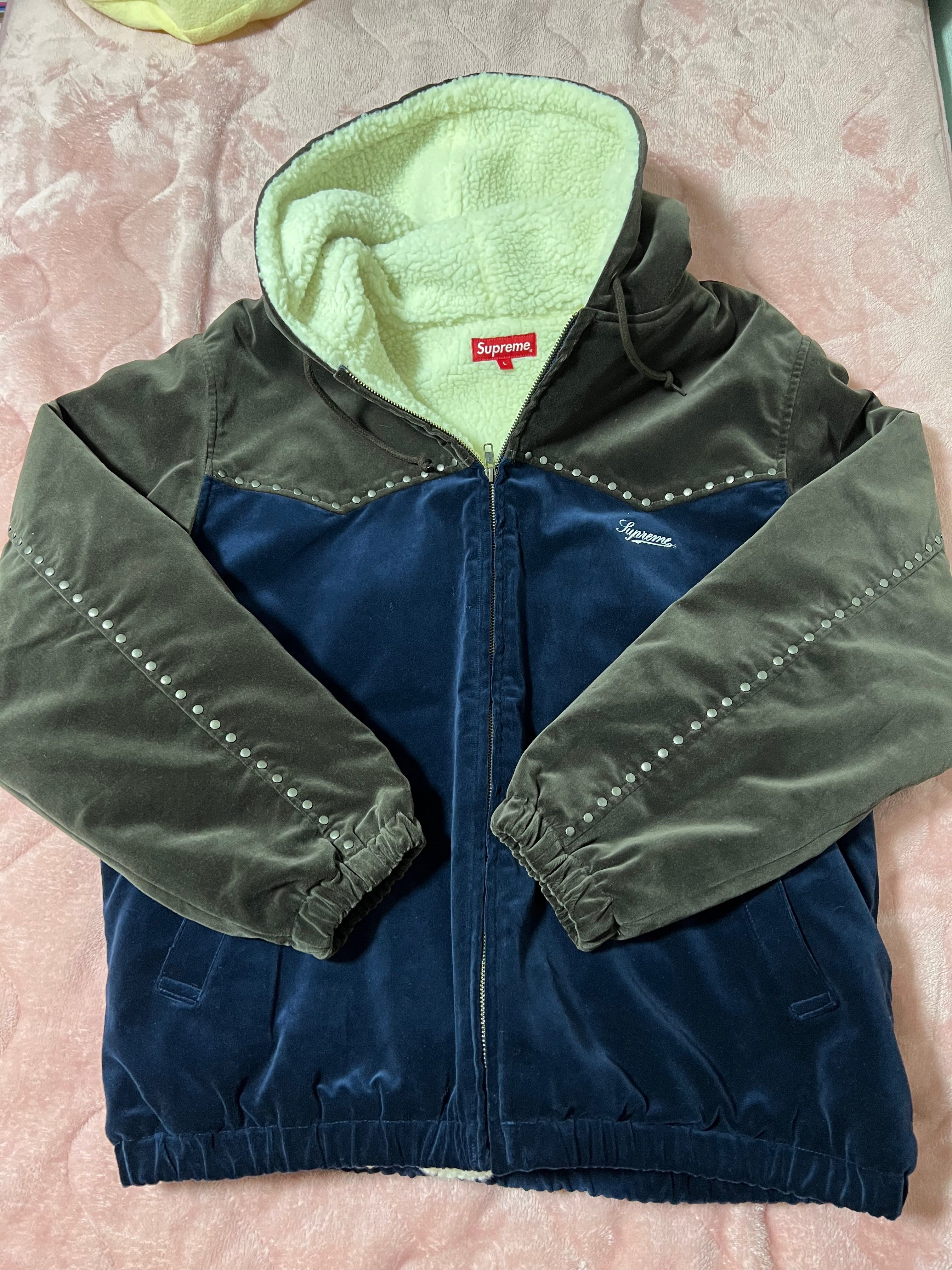 Supreme Studded Velvet Hooded Work Jacket "Olive"