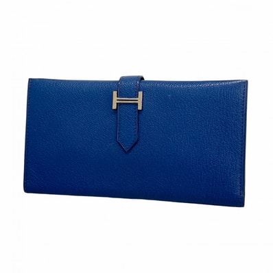 ★SALE【6eb1523】エルメス 長財布 ベアン シェブルミゾル ブルードマルト シルバー金具 □G刻印【中古】メンズ レディース ユニセックス