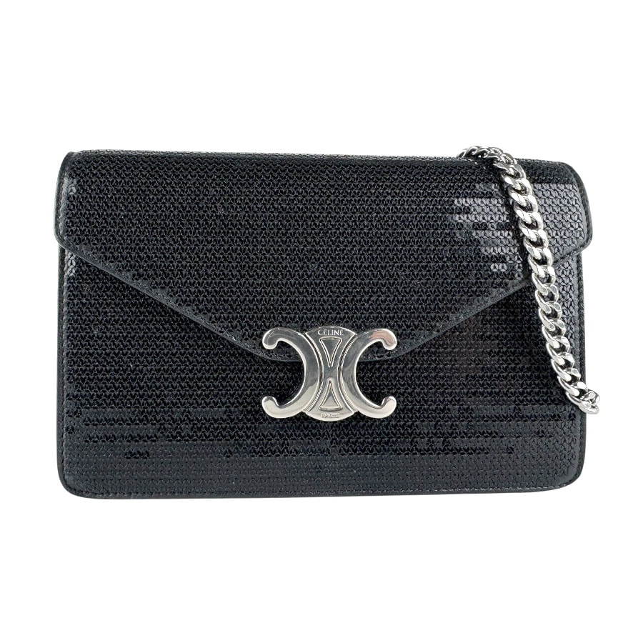 セリーヌ CELINE ショルダーバッグ チェーンウォレット マーゴ スパンコール ブラック シルバー レディース【中古】 z8470