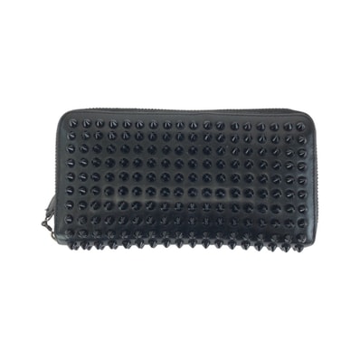 Christian Louboutin クリスチャンルブタン パネトーネスパイク ブラック 黒 レッド ゴールド金具 レザー 長財布 ラウンドファスナー 602592 【中古】