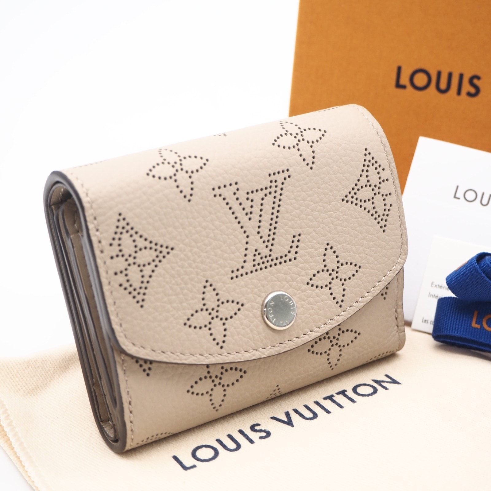 美品 LOUIS VUITTON ルイ・ヴィトン マヒナ ポルトフォイユイリスXS ガレ M82437 三つ折り財布 ベージュ カーフレザー レディース